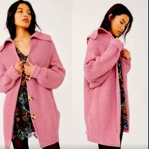 Free People Swim Too Deep Cardigan in Smoked Pink